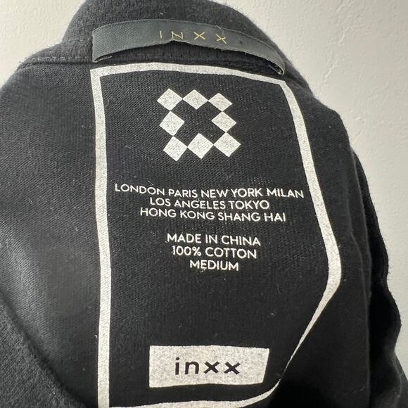 INXX Black Top Cotton Ribbed Crew Neck Graphic Front Double Zipper Size Medium M - Picture 9 of 9